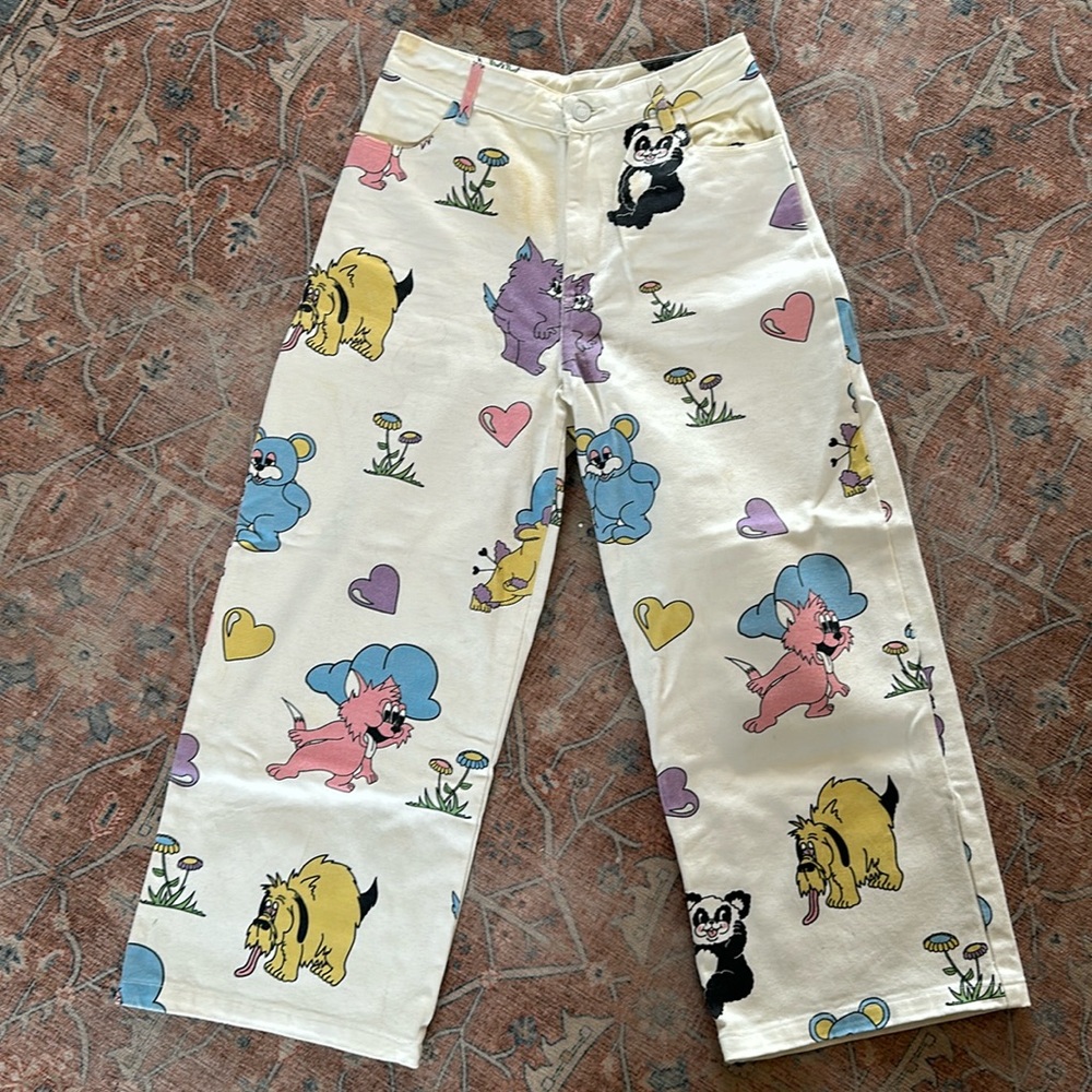 Lazy Oaf Cartoon Cropped Wide Leg Jeans 26